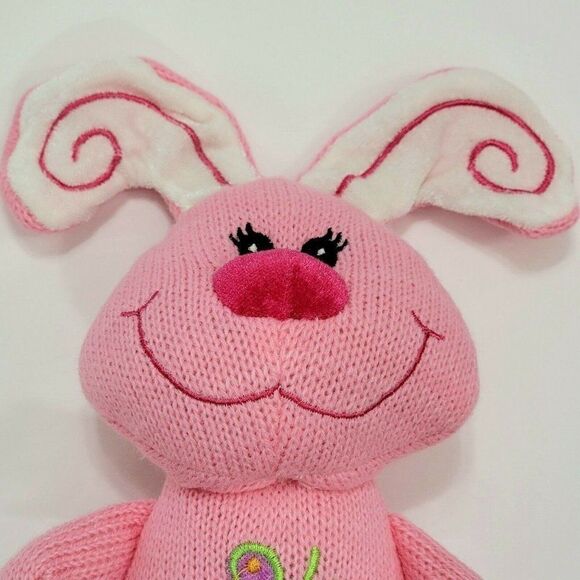 2 Dan Dee EASTER BUNNY SOCK RABBITS  Coll. Choice Blue Pink Knit Plush 10" - Picture 8 of 9